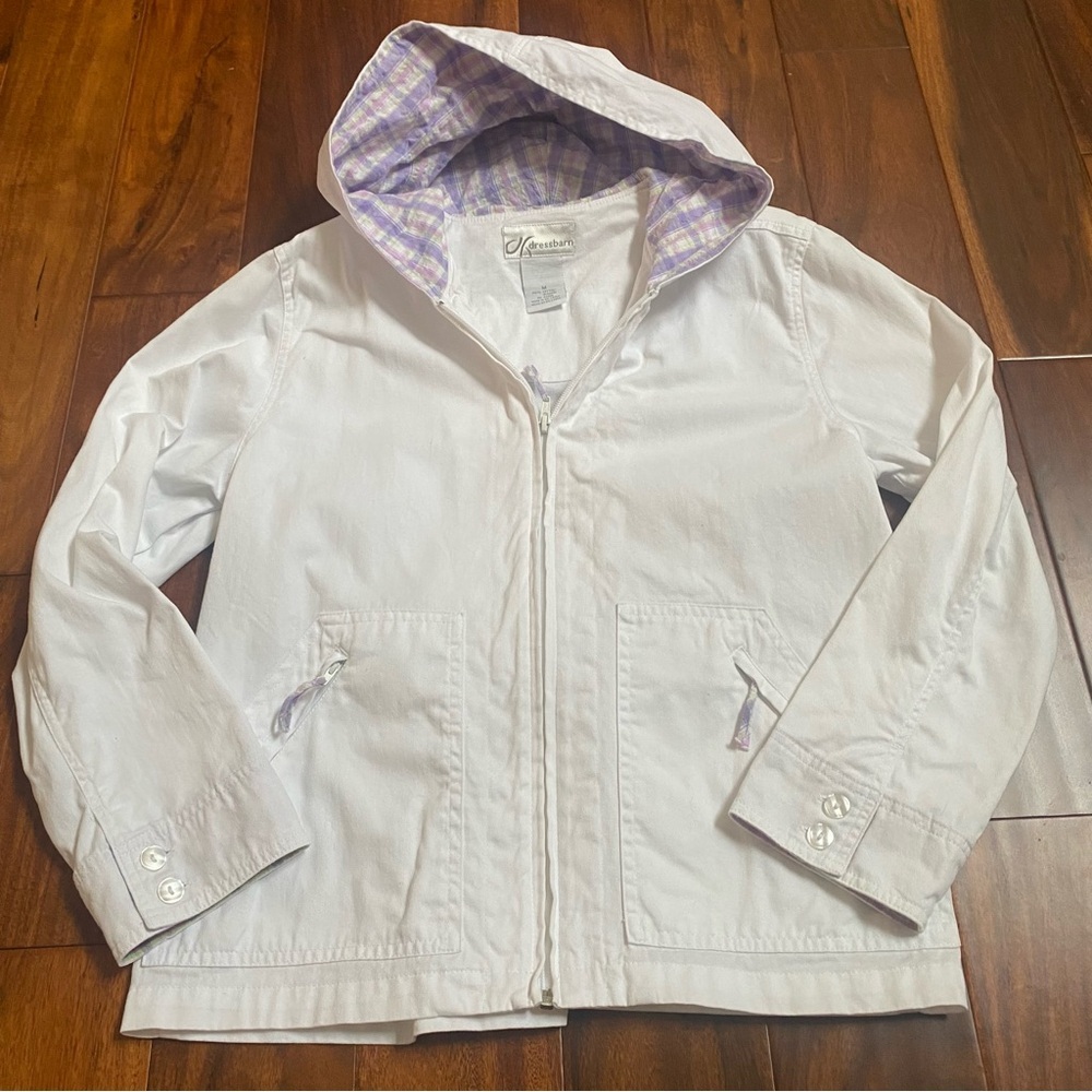 Dressbarn Women’s White/ Purple Plaid Lightweight Jacket Size Medium